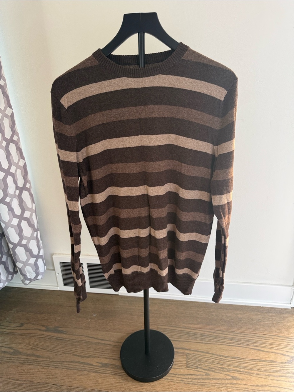 Sonoma Men's Brown and Tan Striped Cardigan-Style Sweater